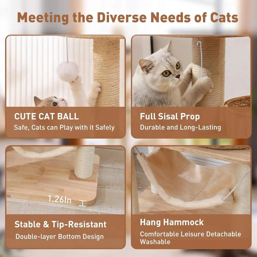 55 Tall Indoor Cat Tree with Multi-Level Platforms, Scratching Post, and Hammock for Large Cats