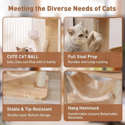 55 Tall Indoor Cat Tree with Multi-Level Platforms, Scratching Post, and Hammock for Large Cats