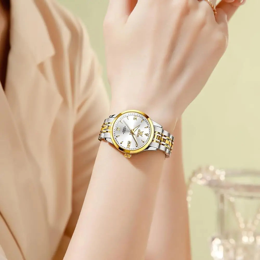 OLEVS Womens Automatic Watch Gold Luxury Diamond Sel Winding Ladies Wrist Watches Waterproo Luminous Date