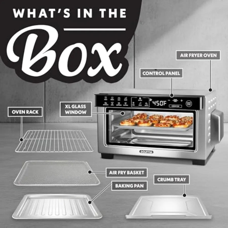 Digital Air Fryer Toaster Oven with Convection Mode 4-Slice Capacity 3 Rack Positions 12 Presets Toast Bagel Bake Roast Broil D