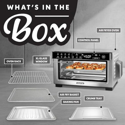 Digital Air Fryer Toaster Oven with Convection Mode 4-Slice Capacity 3 Rack Positions 12 Presets Toast Bagel Bake Roast Broil D