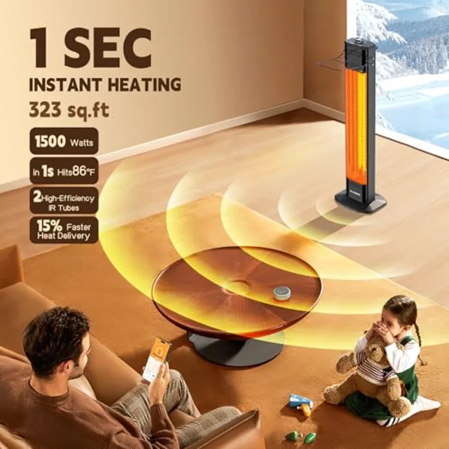 34-inch Outdoor Electric Patio Heater for Garden and Deck Use 1500W Instant Heating with 3 Adjustable Heat Levels Safe Operatio