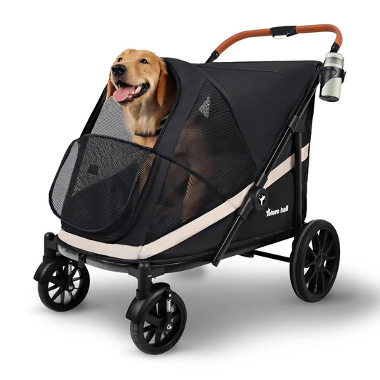 Large Dog Stroller for 2 Pets, One-Click Foldable with Storage, Holds Up to 80LBS