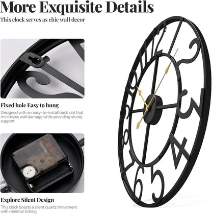 Large Wall Clock for Living Room Decor, 30 Inch Wall Clocks Battery-Operated Silent Non Ticking, Modern Black Decorative Metal C