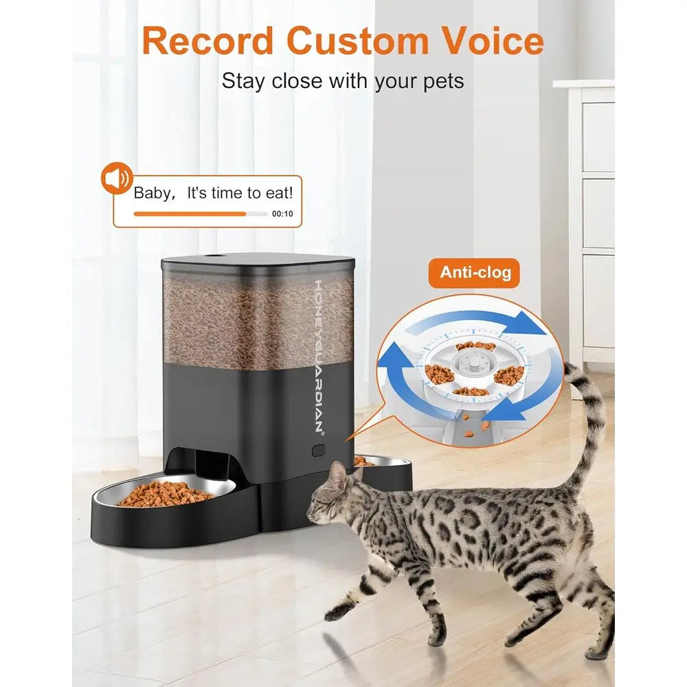 Automatic Cat Feeder, 5G Smart Pet Feeder with Stainless Steel Bowl, APP Control Dispenser, Dual Power Supply, Desiccant Bag, 10