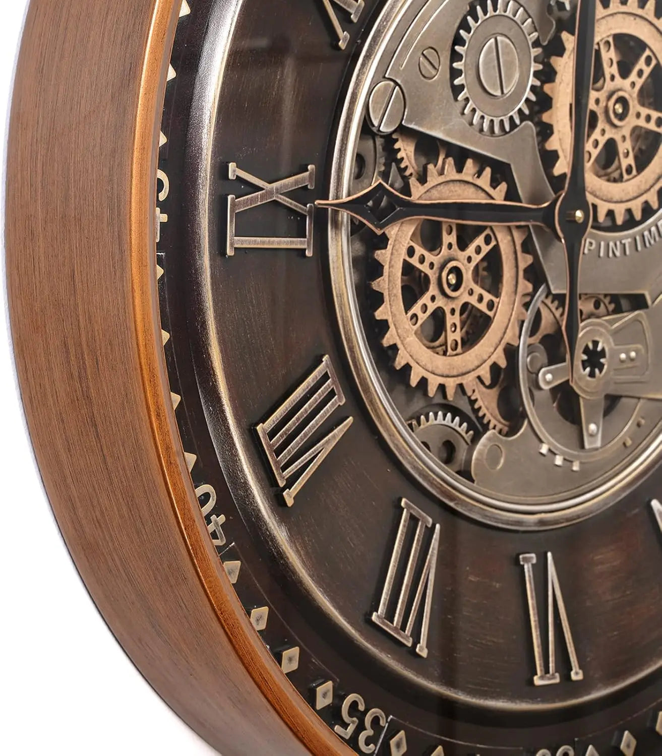 24 Inch Moving Gears Wall Clock, Industrial Steampunk Antique Gold Roman Numeral Decor for Living Room
