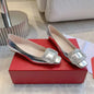 2026 Classic Silk Square-Toe Shallow Woman Flats Square-Button Decora  Mouth Single Shoes Willow Fashion Females Banquet