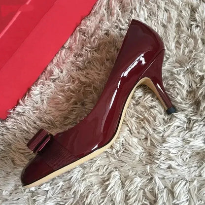 2025 Ballet flats new leather round head shallow bow multifunctional single shoes women's leather bow bow design