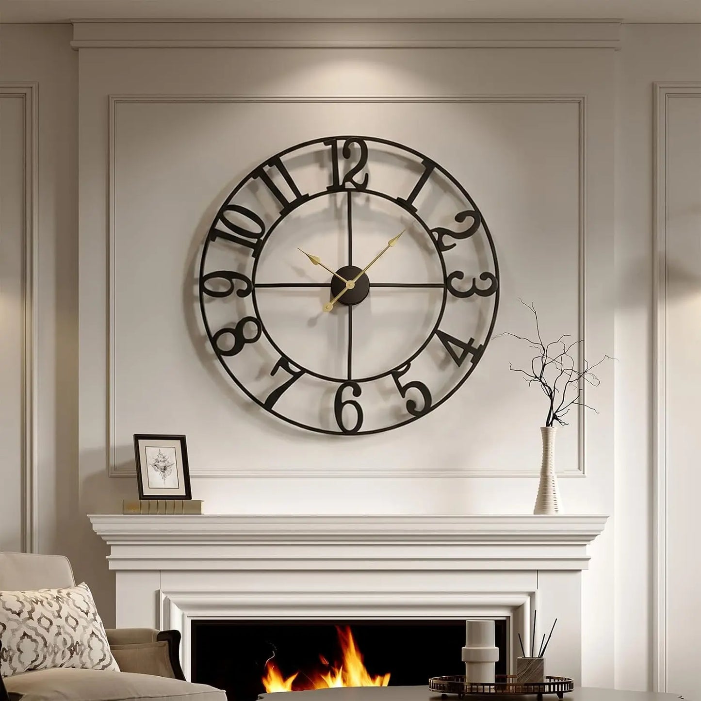 Large Wall Clock for Living Room Decor, 30 Inch Wall Clocks Battery-Operated Silent Non Ticking, Modern Black Decorative Metal C