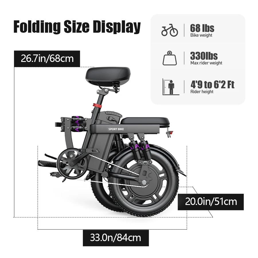 Toofly 1000W Electric Bike 16 Inch 48V 20Ah Lithium Battery Powerful Speed E-Bike City Commuting Bicycle Adult Unisex