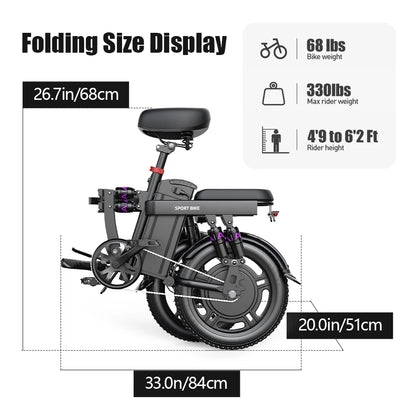 Toofly 1000W Electric Bike 16 Inch 48V 20Ah Lithium Battery Powerful Speed E-Bike City Commuting Bicycle Adult Unisex