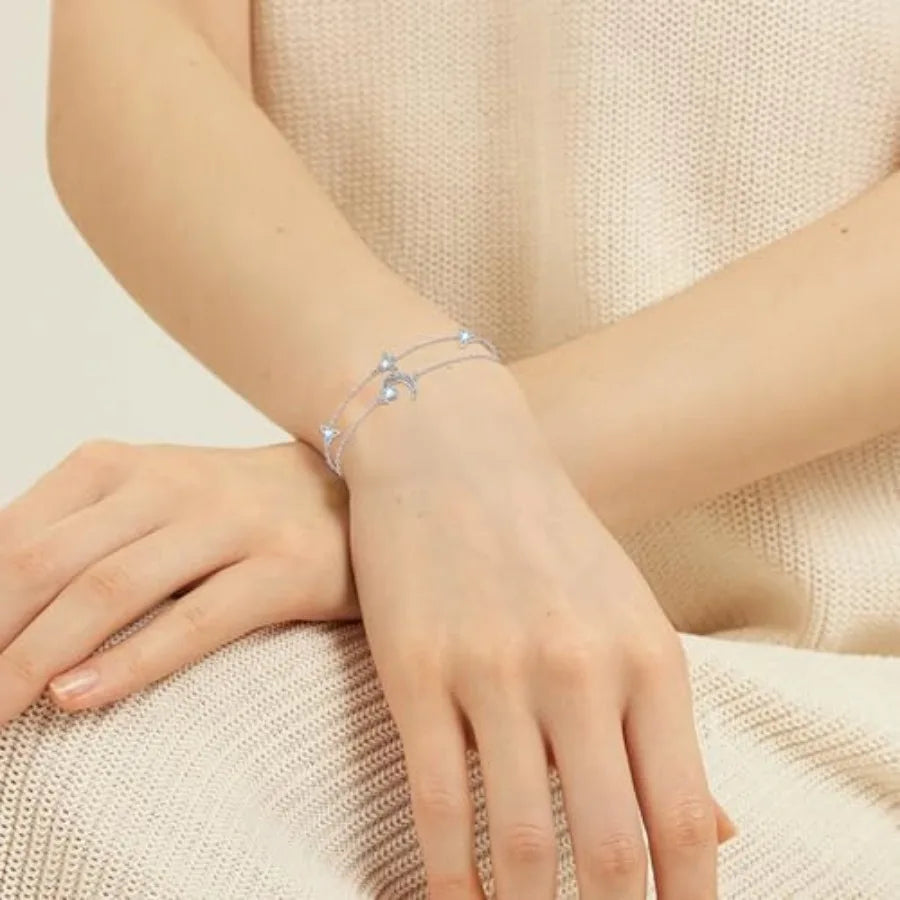 Moon Layered Bracelet 925 Sterling Silver Celtic Moon Moonstone Anklet Irish Celtic Knot Jewelry Gifts for Women