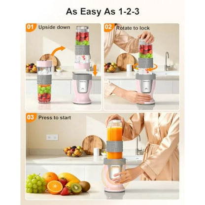 Personal Smoothie Blender 650W with Grinder Cup and 2 BPA-Free Portable Cups 20oz+14oz for Shakes Juices Smoothies Maker Pink