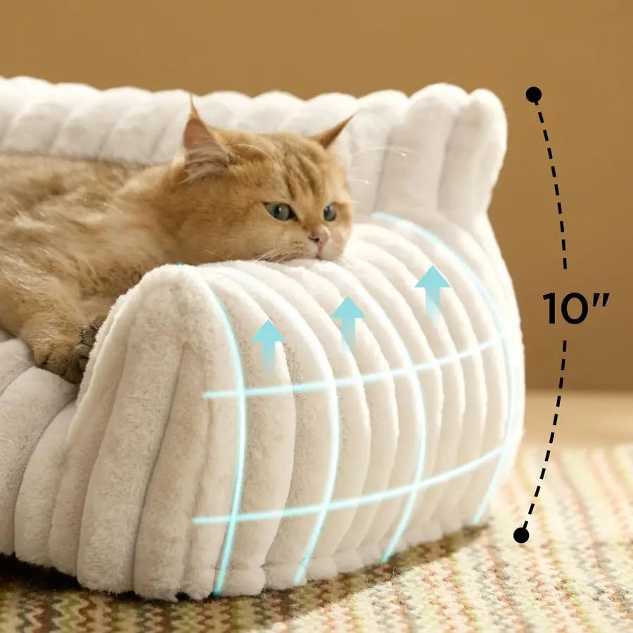 Cute Cat Couch for Pets Fluffy Cat beds with Premium Soft Corduroy Fleece, Fuzzy Cats beds for Indoor Cats with Removable Washab