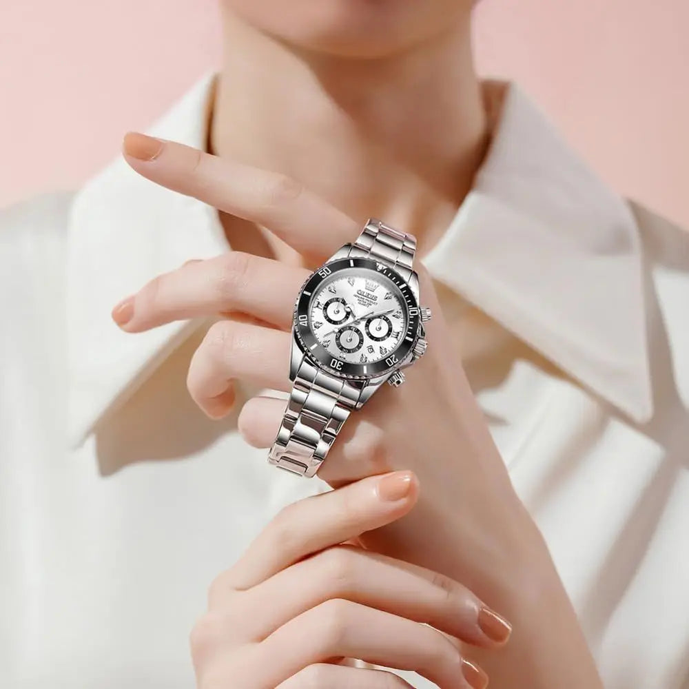 OLEVS Womens Watch ashion DrDiamond emale Watches or Ladies Ang Quartz StainlSteel Waterproo Luminous Day Date Two Tone Wristwat
