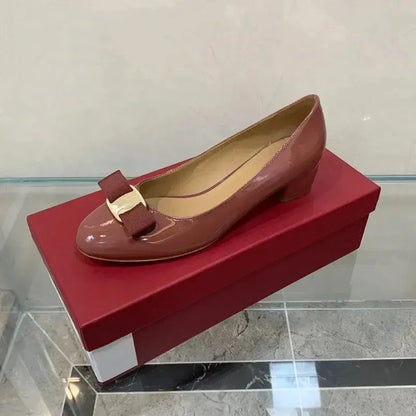 2025 Ballet flats new leather round head shallow bow multifunctional single shoes women's leather bow bow design
