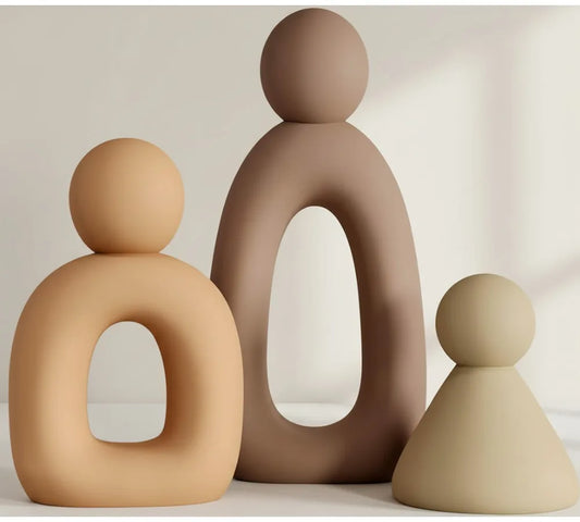 Modern Abstract Family of 3 Sculptures Home Decor Statues for Living Room Bookshelf TV Stand Grey