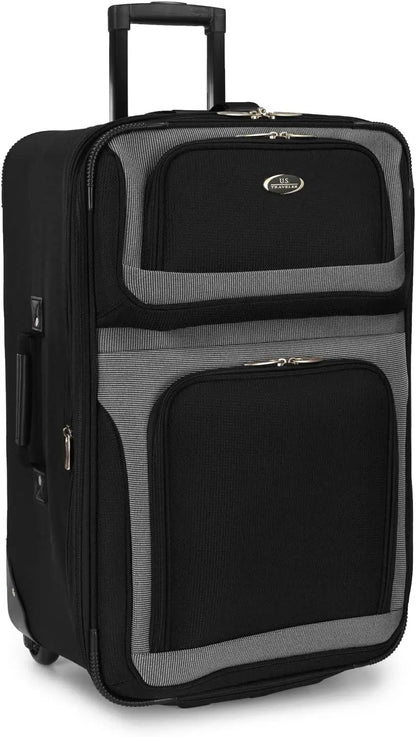 Lightweight Expandable Rolling Luggage Set, Black, 4-Piece with Smooth Wheels