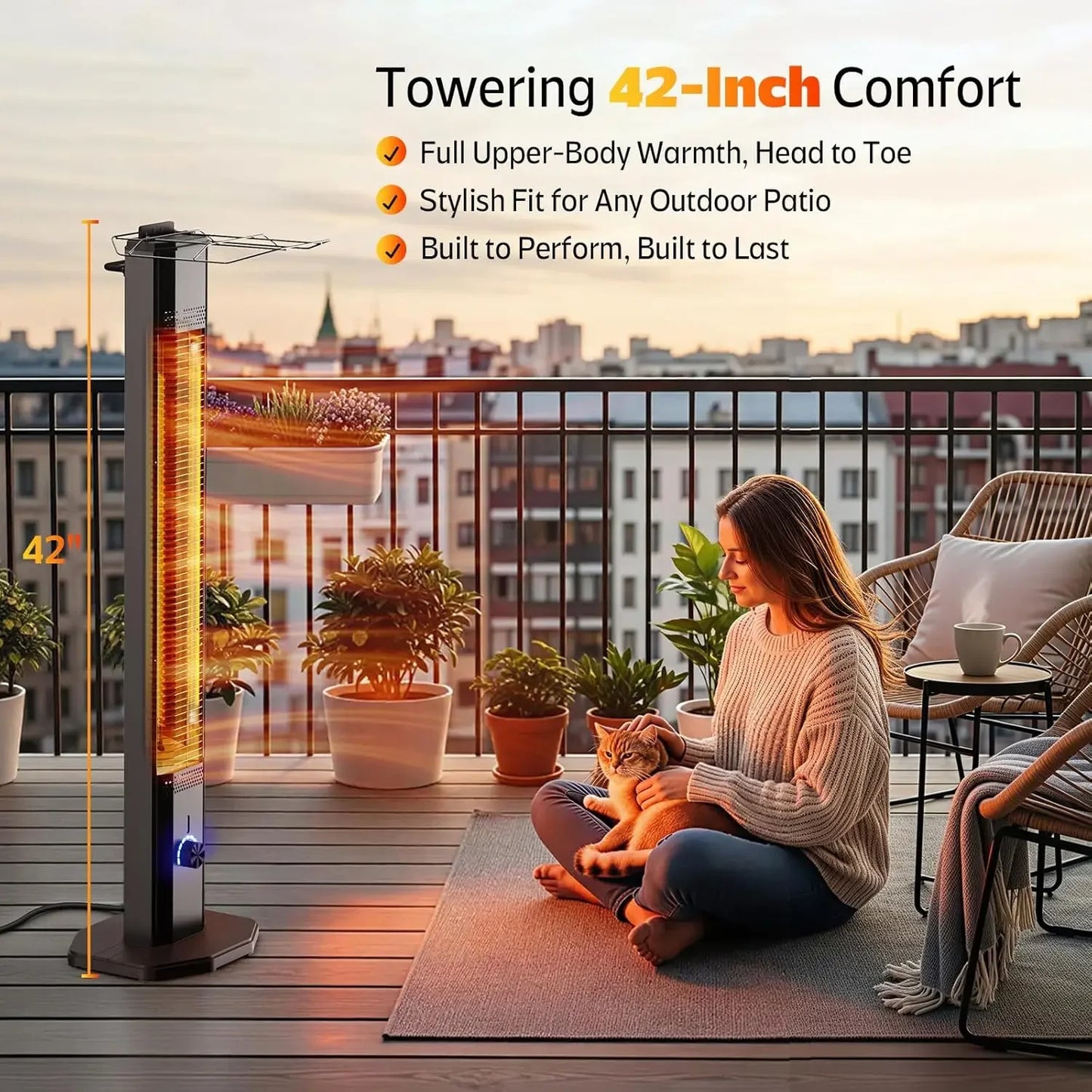 [Limited Stock!]Outdoor Electric Patio Heater, 42-inch 1500W Infrared Tower Heater with 9 Heat Settings & 9H Timer, IPX5 Waterpr