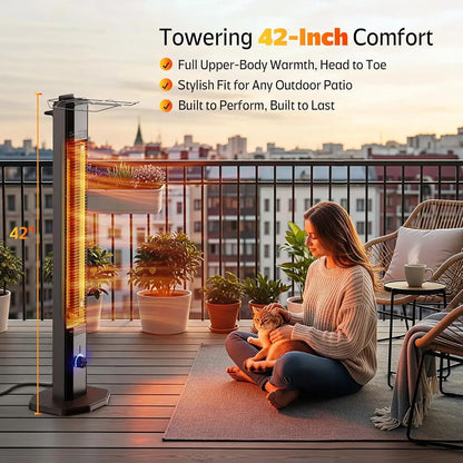 [Limited Stock!]Outdoor Electric Patio Heater, 42-inch 1500W Infrared Tower Heater with 9 Heat Settings & 9H Timer, IPX5 Waterpr