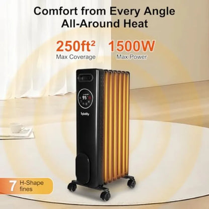 1500W Oil Filled Radiator Heater with Remote 24H On Off Timer Digital Thermostat 4 Mode Electric Radiant Heater ECO ETL Overhea
