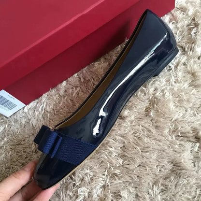 2025 Ballet flats new leather round head shallow bow multifunctional single shoes women's leather bow bow design