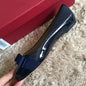 2025 Ballet flats new leather round head shallow bow multifunctional single shoes women's leather bow bow design
