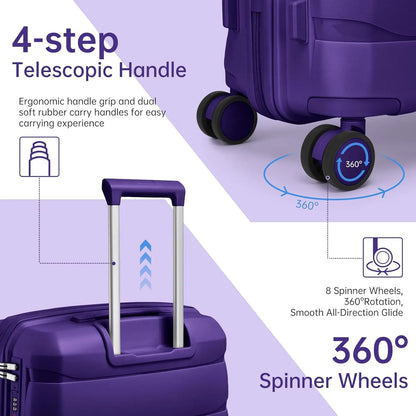 5-Piece Luggage Set with Spinner Wheels, Backpack for Women - Purple (3 Suitcases)