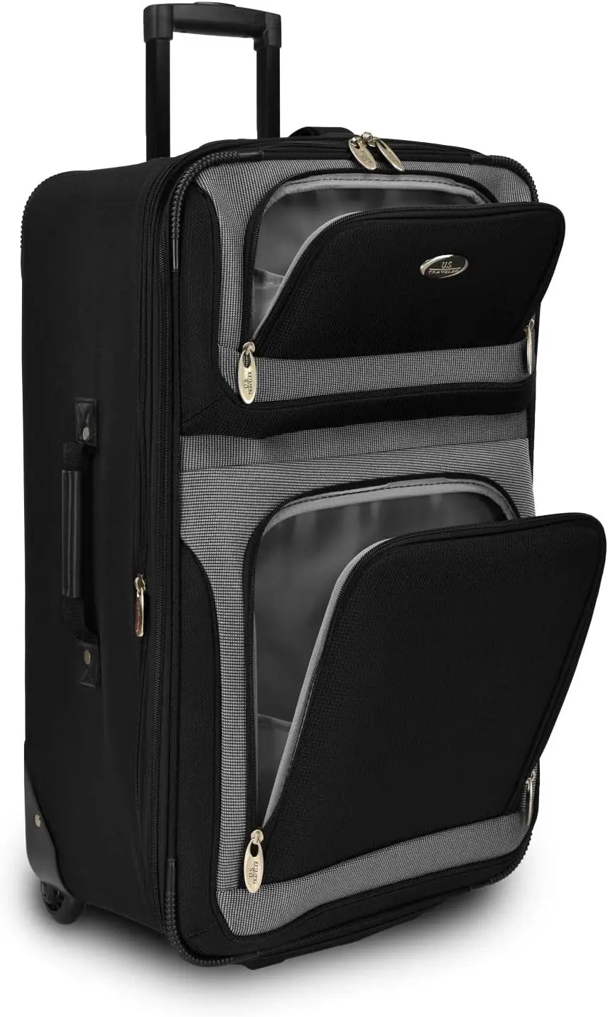 Lightweight Expandable Rolling Luggage Set, Black, 4-Piece with Smooth Wheels