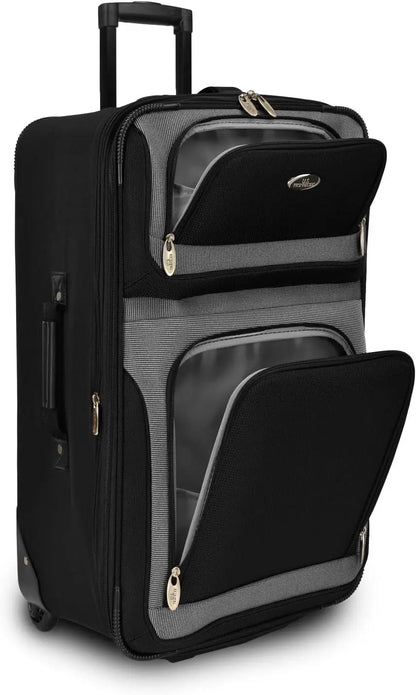 Lightweight Expandable Rolling Luggage Set, Black, 4-Piece with Smooth Wheels