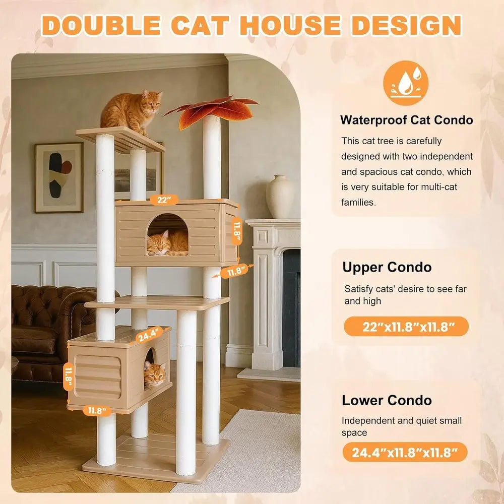 65 High-Quality Outdoor Multi-Level Cat Tree with Condo and Scratching Posts for Indoor and Outdoor Use