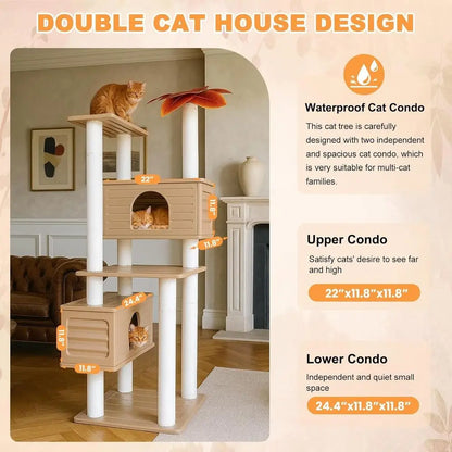 65 High-Quality Outdoor Multi-Level Cat Tree with Condo and Scratching Posts for Indoor and Outdoor Use