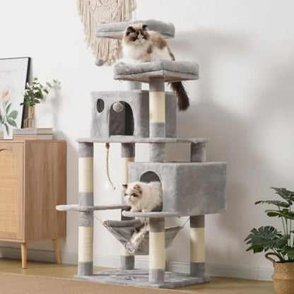 Large Multi-Level Cat Tree Condo Furniture with Sisal-Covered Scratching Posts 2 Bigger Plush Condos Perch Hammock for Kittens