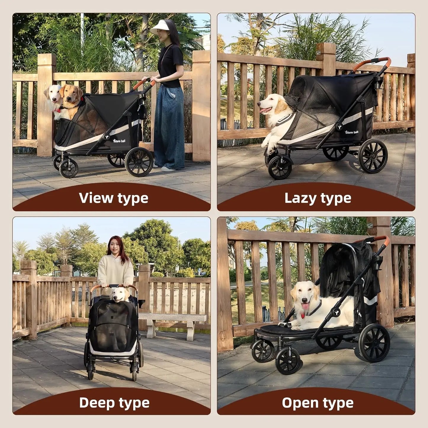 Large Dog Stroller for 2 Pets, One-Click Foldable with Storage, Holds Up to 80LBS