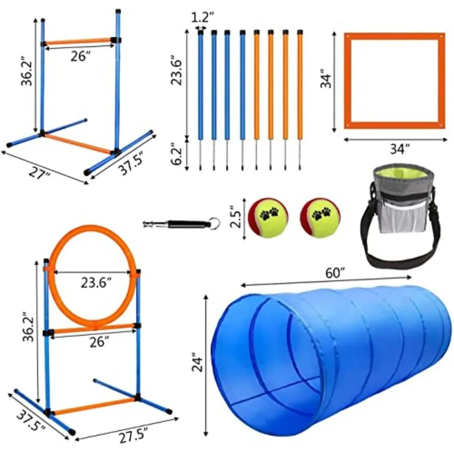 Dog Agility Training Equipment 60-Piece Dog Obstacle Course Training Starter Kit Pet Outdoor Game with Tunnel Agility Hurdle We