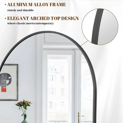 30"x71" Arched Full Length Mirror with Aluminum Alloy Frame, Black Floor Mirror for Living Room and Bedroom