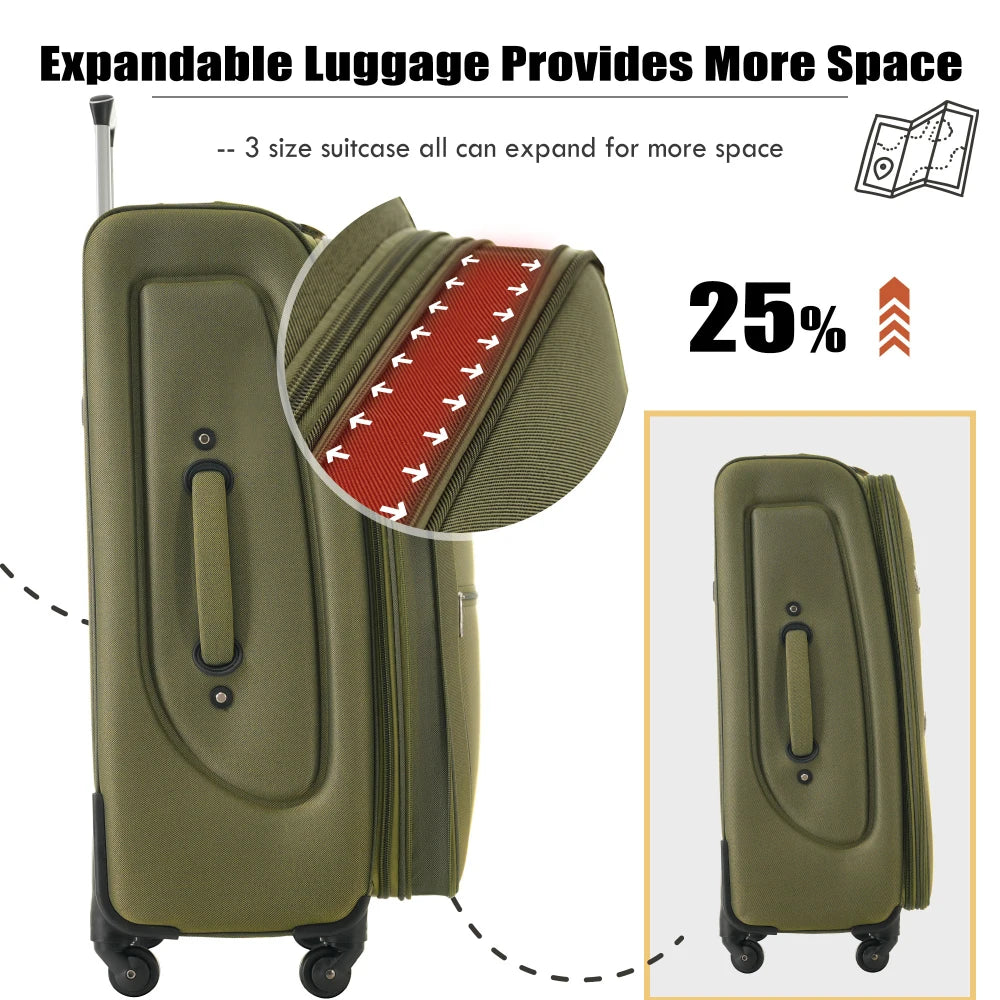 Softside Expandable 3PCS Luggage Set Lightweight Softshell Upright Suitcase with Spinner Wheels 22/26/30 Inch Travel Luggage