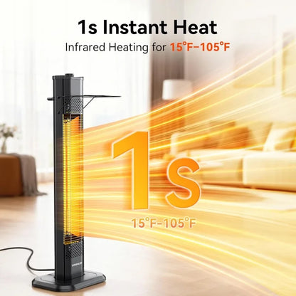 VAGKRI Outdoor Electric Patio Heater, 1500W 36" Infrared Heater with 2 Heat Tube, 3 Levels, Tip-Over&Overheat Protection, IPX5