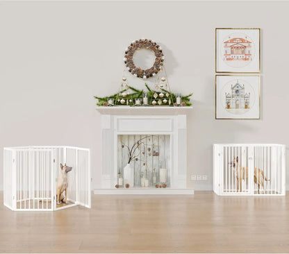 Folding No-Assembly Metal Pet Gate, 120" Wide & 32" Tall with Door, Freestanding for Indoor/Outdoor Use in White