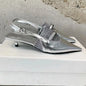2026 New Spring Concise Genuine Leather Pointed-Toe Kitten Heel Slingback Woman Sandals Mary Janes Gladiator Sandals Botas Mujer
