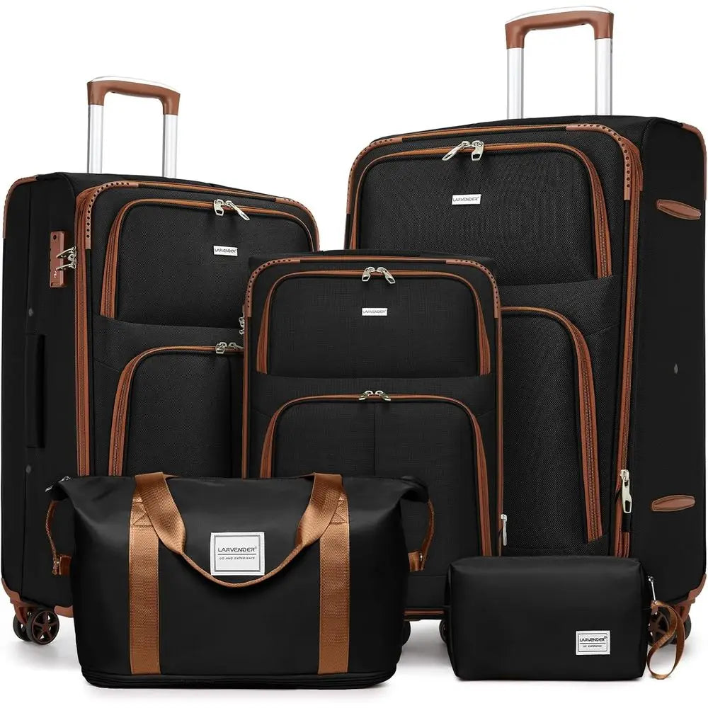 5-Piece Expandable Suitcase Set with Spinner Wheels, TSA Lock, Lightweight Hard Shell, Rolling Luggage for Men & Women, Black &
