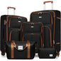 5-Piece Expandable Suitcase Set with Spinner Wheels, TSA Lock, Lightweight Hard Shell, Rolling Luggage for Men & Women, Black &