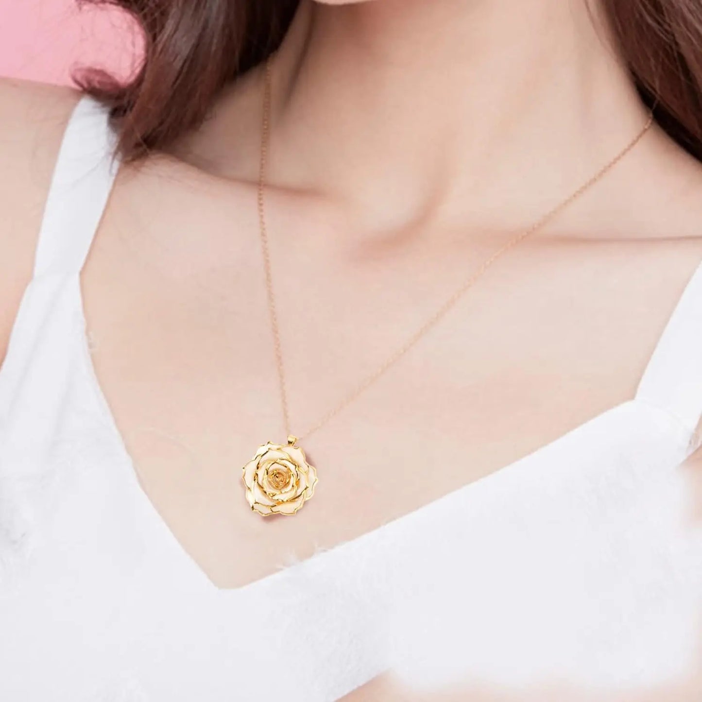 AliveRose Real Rose Gold Dipped Necklace Gifts for Women, 24K Gold Dipped Rose Pendant Necklace Jewelry Mothers Day Anniversarie