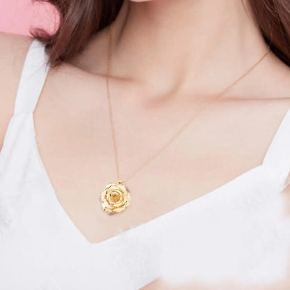 AliveRose Real Rose Gold Dipped Necklace Gifts for Women, 24K Gold Dipped Rose Pendant Necklace Jewelry Mothers Day Anniversarie