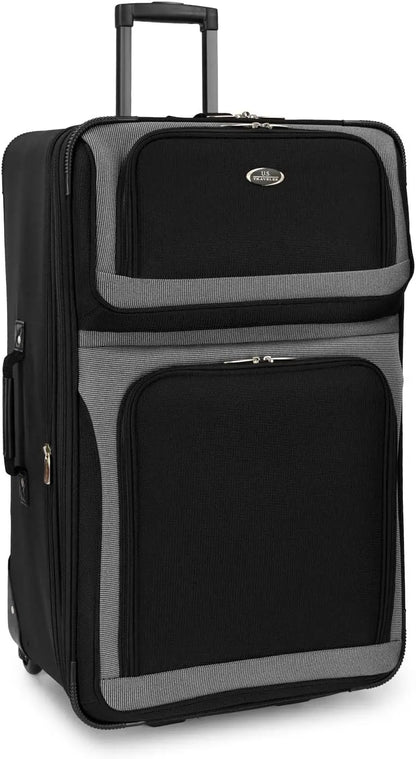 Lightweight Expandable Rolling Luggage Set, Black, 4-Piece with Smooth Wheels