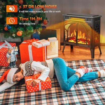 Electric Fireplace Heater 25 with Remote Control Cathedral Stylish Different Flame Effects and Log Set Colors Adjustable Bright