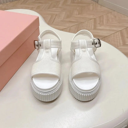 2026 Designer Women'S New Summer Sandals Classic Wedge Thick Sole Hook Loop Strap Open Toe Hollow Sandals For