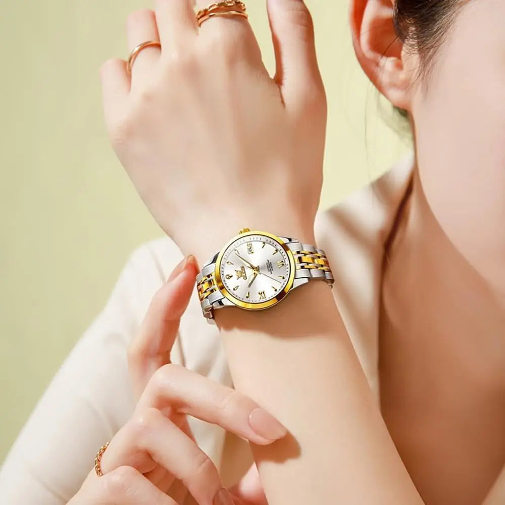 OLEVS Womens Automatic Watch Gold Luxury Diamond Sel Winding Ladies Wrist Watches Waterproo Luminous Date