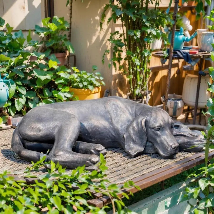 Statue Outdoor Decorations DogFigurine Sleeping Dog Sculptures Resin Sculpture for Patio Lawn Yard Porch Ornament Garden Gift 22