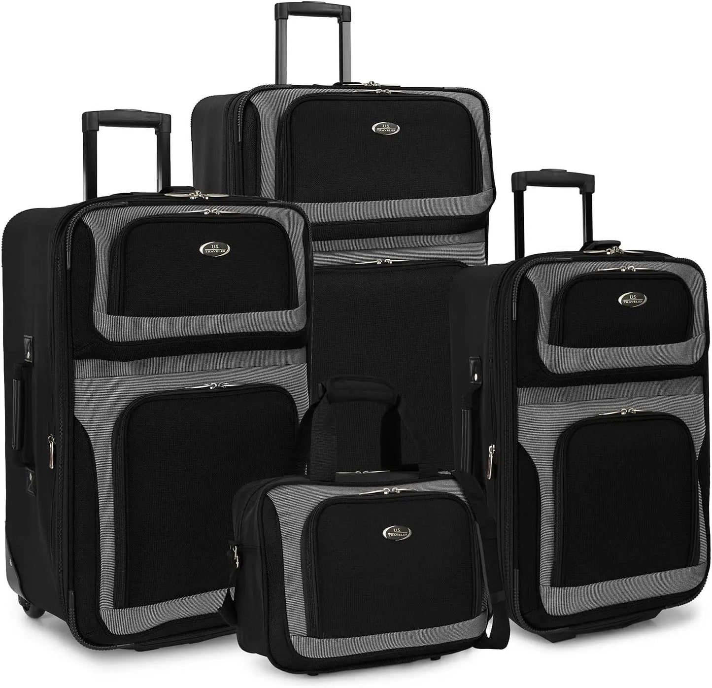 Lightweight Expandable Rolling Luggage Set, Black, 4-Piece with Smooth Wheels